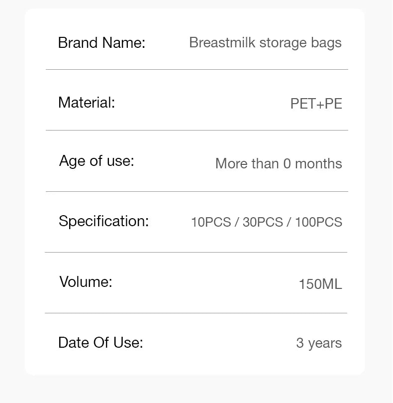 MAMIJOY 10/30/100Pcs 150ML Breast Milk Storage Bag Disposable Small Capacity Frozen Milk Storage Bag BPA Free Safe Feeding Bags