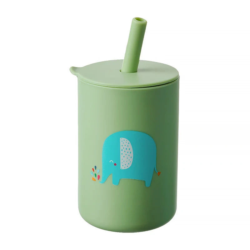 Baby Feeding Drinkware Straw Cup Baby Cartoon Learning Feeding Cup Food Grade Silicone Toddler Water Bottle Tableware BPA Free
