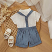 Fashion Summer Baby Boy Clothes Toddler Gentleman Outfits Short Sleeves Romper with Bow Tie Overalls Shorts Set for Formal Wear