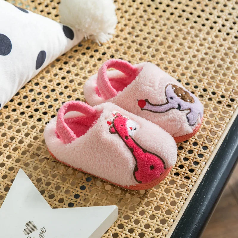 Baby cotton slippers 1-3 years old 2 men autumn/winter indoor anti slip children plush children's cotton shoes bag heel home sho