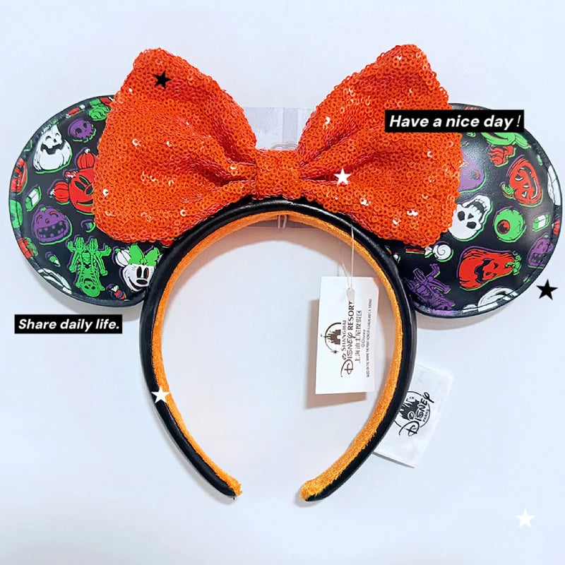 Disney Princess Headband Mickey Ear Rapunzel Snow White Sequin Bow Hair Hoop Gift Girl Accessories Halloween Gift Christmas Jack