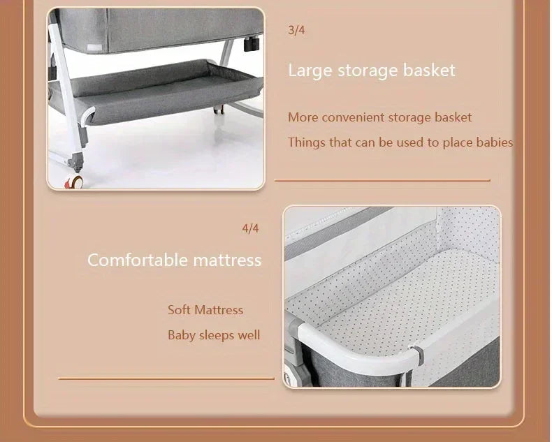 1pc Multi Functional Baby Crib with Foldable Height Adjustment Splicing Portable and Movable Bedside Swing, Cradle, Sleeping Bed