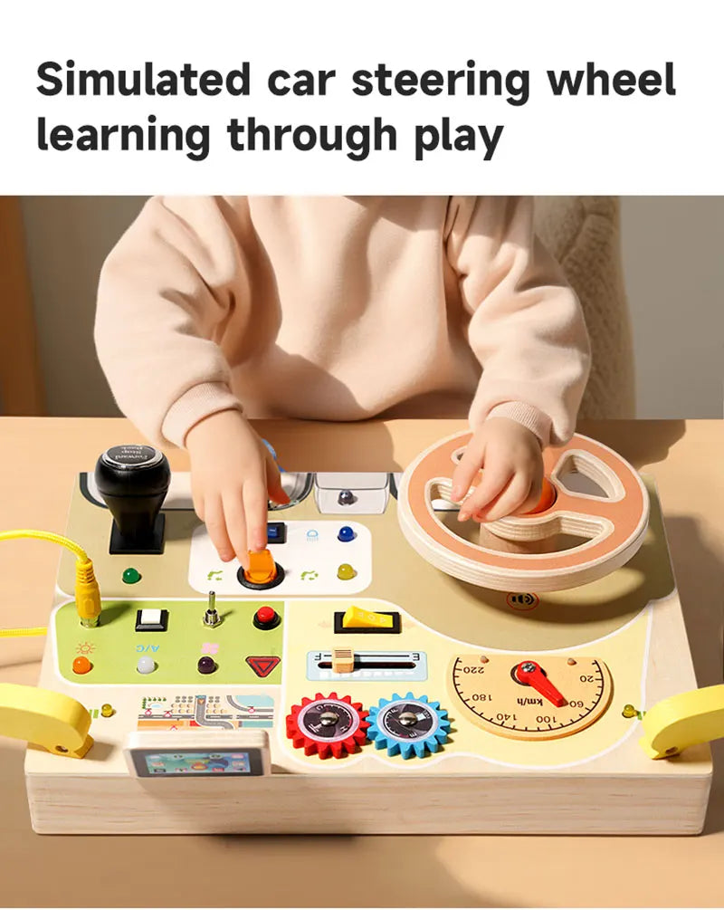 Montessori Busy Board Children Toys Led Light Switch Simulate Car Steering Wheel Travel Activities Sensory Game Educational Toys