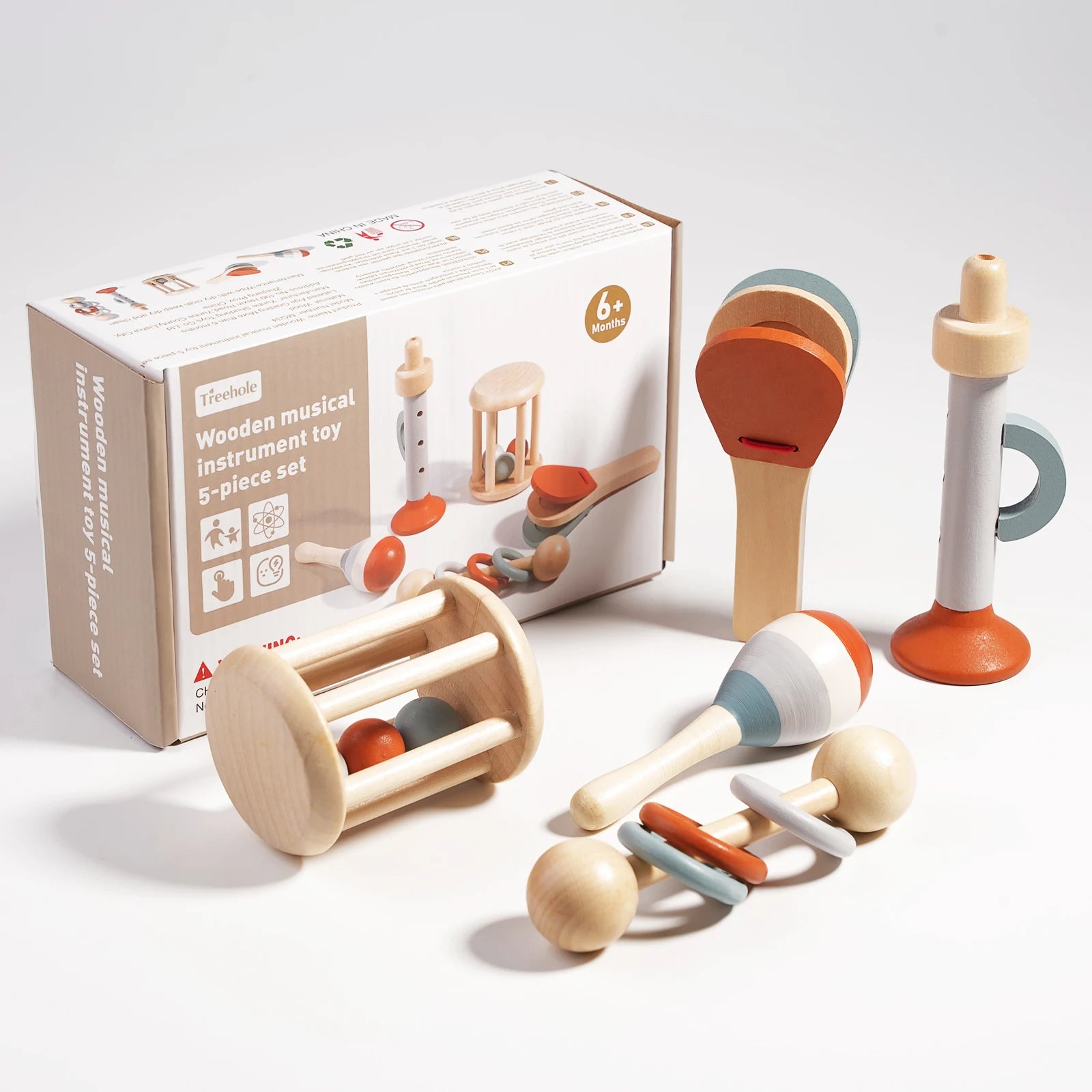 Baby Wooden Musical Instrument Toy Handheld Bell Ringing Rattle for Toddlers Sensory Development Early Childhood Education