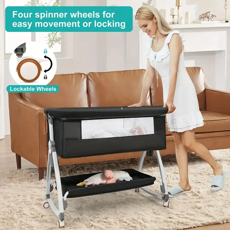 1pc Multi Functional Baby Crib with Foldable Height Adjustment Splicing Portable and Movable Bedside Swing, Cradle, Sleeping Bed
