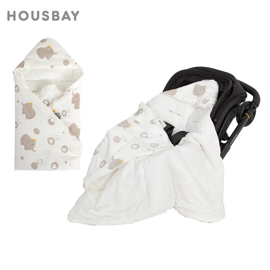 Newborn Baby Blanket With Windproof Hooded In Infant Car Seat Warm For Newborn Hospital Discharge Grey Elephant 0-6 Months