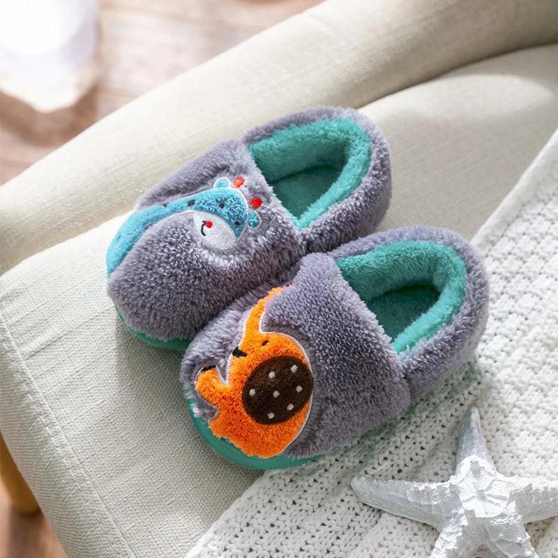 Baby cotton slippers 1-3 years old 2 men autumn/winter indoor anti slip children plush children's cotton shoes bag heel home sho