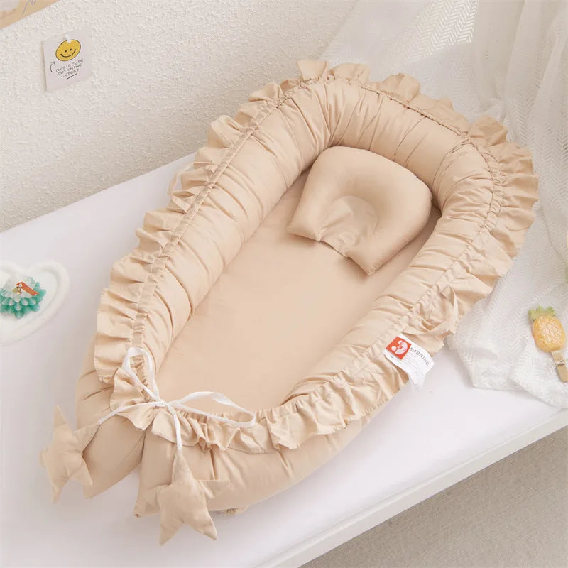 Solid Color Ruffles Baby Cribs Soft Cotton Comfortable Baby Crib Newborn Infant High Quality Baby Cribs Sleeping Care Tools New