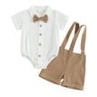 Fashion Summer Baby Boy Clothes Toddler Gentleman Outfits Short Sleeves Romper with Bow Tie Overalls Shorts Set for Formal Wear