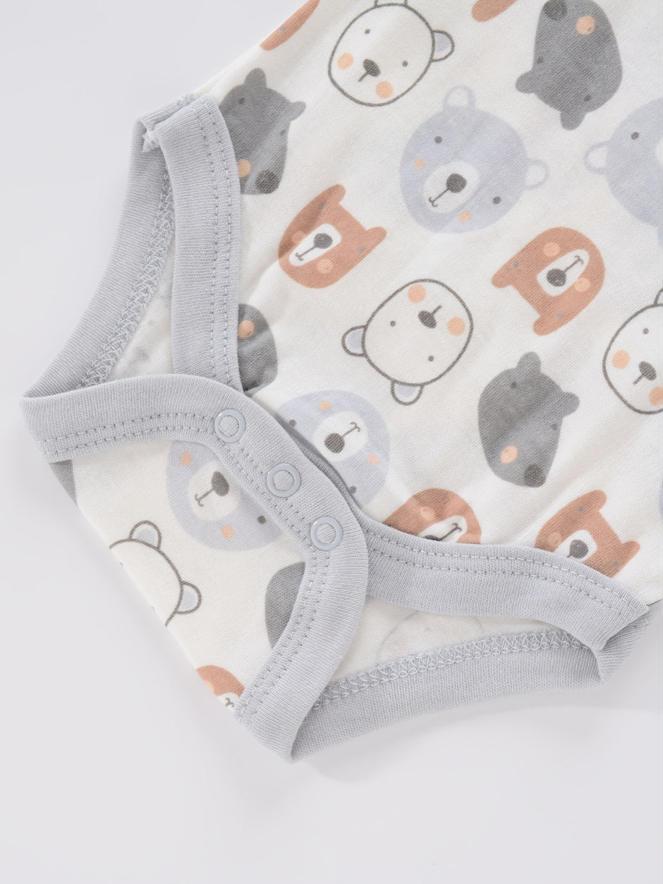 4PCS Newborn Infant Romper Short Sleeve Round Neck Cartoon Animal Flowers Print Bodysuit Onesies For Baby Boys And Girls Clothes