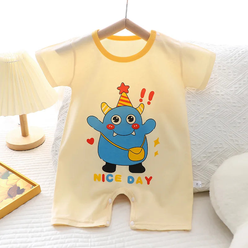 Infant Toddler Crawling Clothes Cotton Summer Boys Girls Thin Baby Short Sleeve Romper Children's Onesie