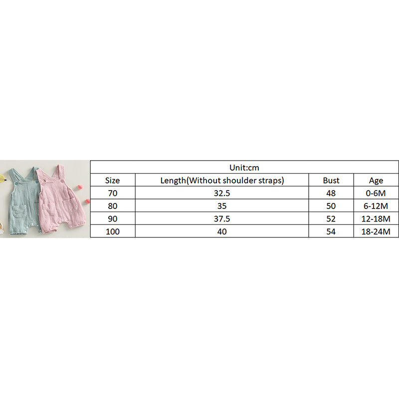 pudcoco Baby Summer Suspenders Jumpsuit Solid Color Sleeveless Romper with Pockets for Newborn Infant Boy Girls