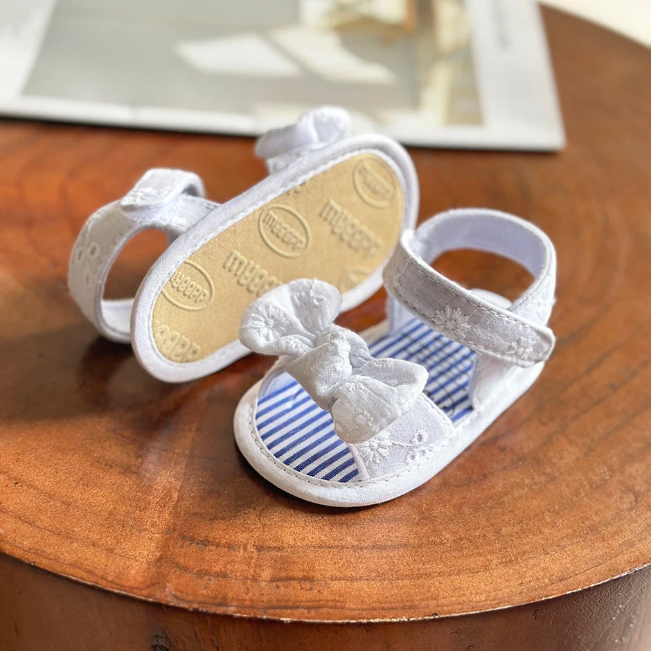 Infant Baby Girls Summer Sandals with Flower Soft Sole Newborn Toddler First Walker Crib Dress Shoes