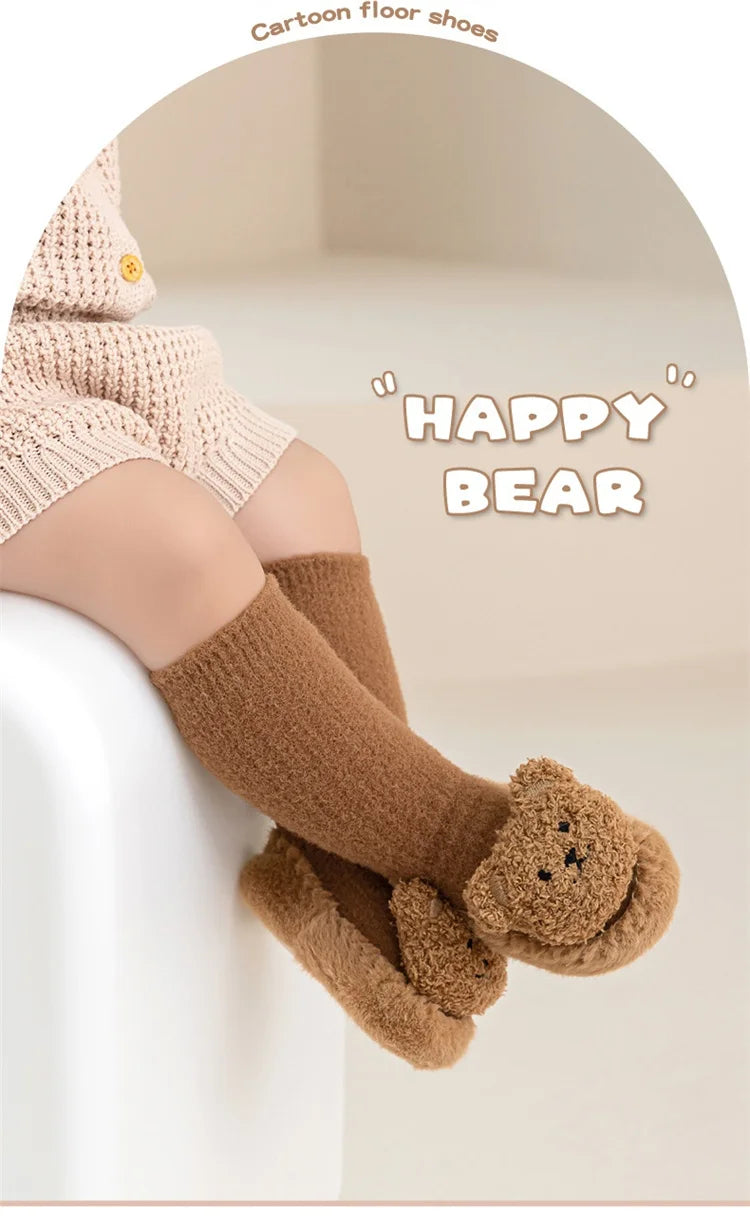 Baby Socks For Girls Boys Shoes Velvet Winter Thicken Warm Cartoon Bear Newborn Floor Sock Non Slip Soft Toddler First Walker