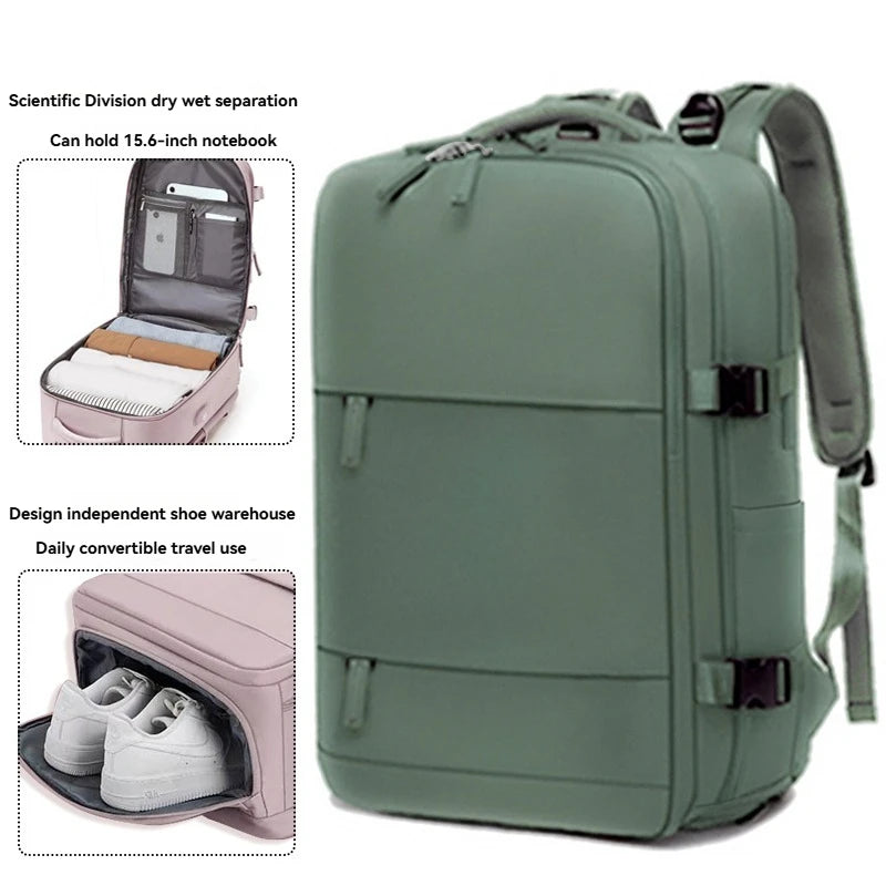 Large capacity women's dry wet separation backpack, commuting computer bag, multifunctional waterproof backpack