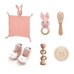 Let's Make Baby Bath Toy Set Double Sided Cotton Blankets Crochet Rattle Wooden Ring Infant Teether Bath Brush For Newborn Gift