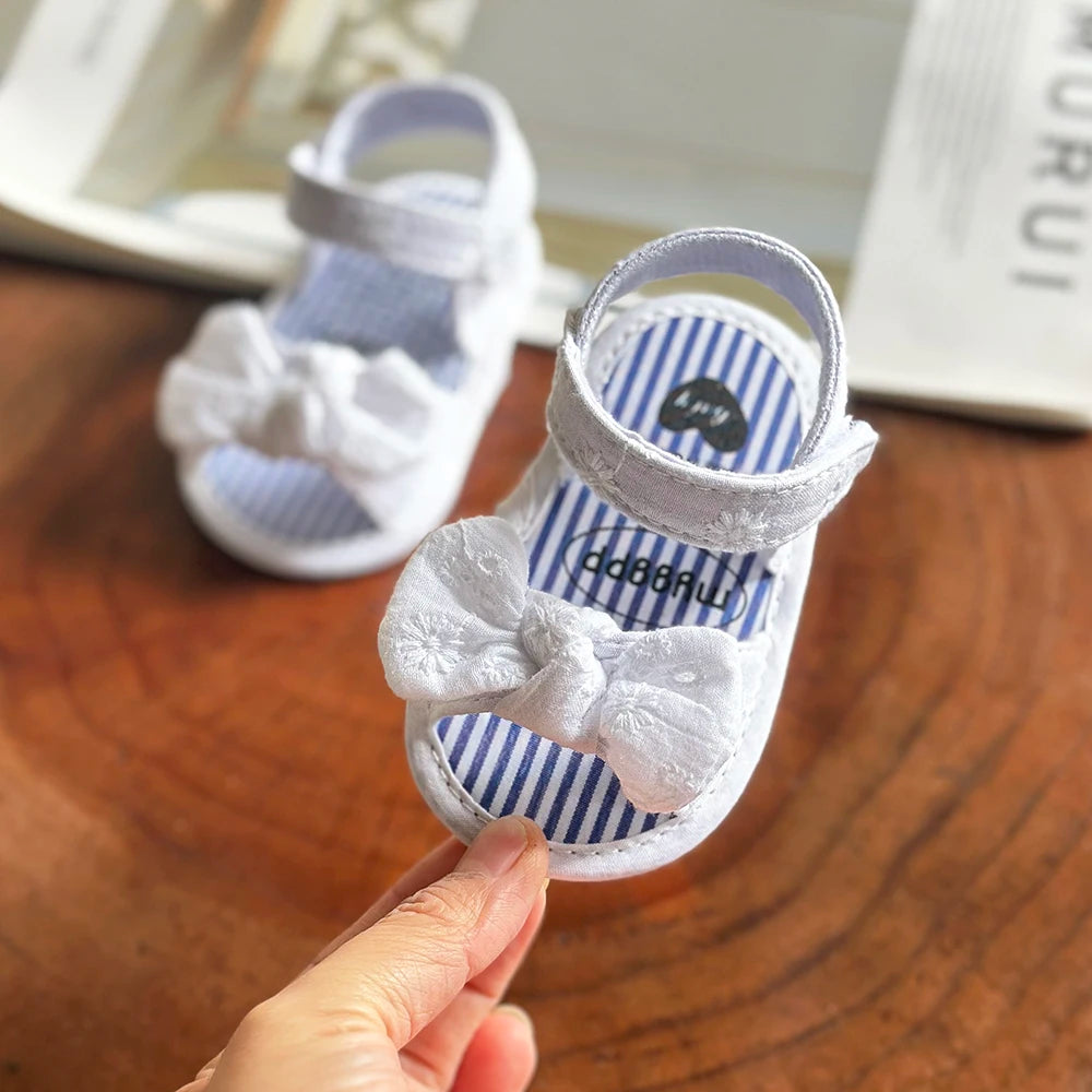 Infant Baby Girls Summer Sandals with Flower Soft Sole Newborn Toddler First Walker Crib Dress Shoes