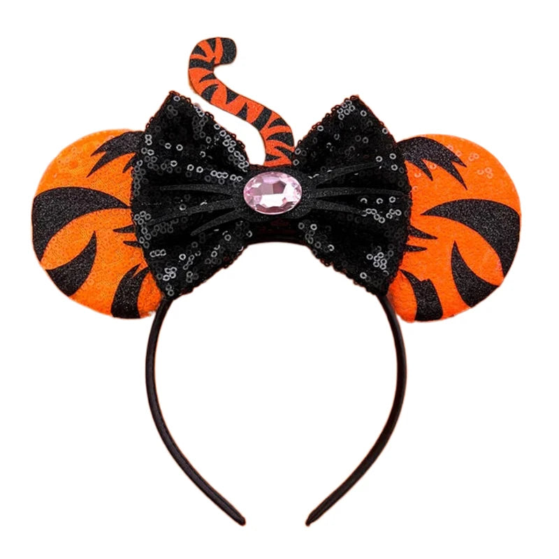 2025 New Style Mickey Minnie Ear Headband Sequin Bows Girl Adult Kids Halloween Party Cosplay Hair Accessories Princess Hairband