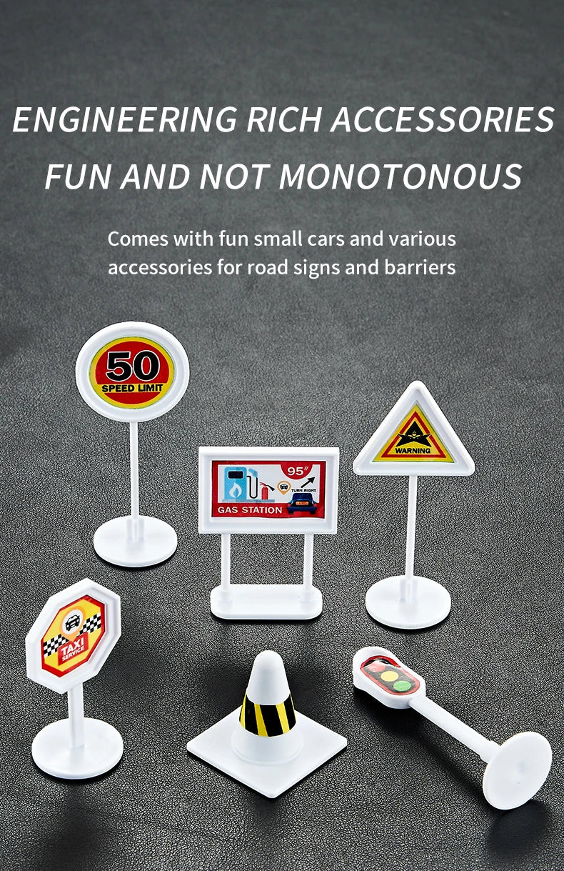 Children's Airplane Car Model Toys Inertial Model Simulation Planes Multifunctional Toys,Random 3 Cars,1 Helicopter,6 Road Signs