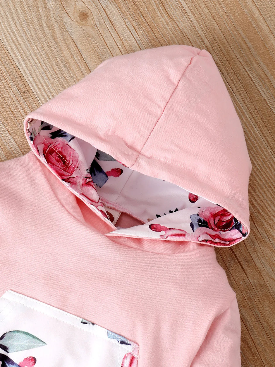 0-18 Months Toddler Baby Girl 3PCS Hooded Clothes Set Flowers Print Long Sleeve Top+Pant+Bowknot Headband Fashion Autumn Outfit