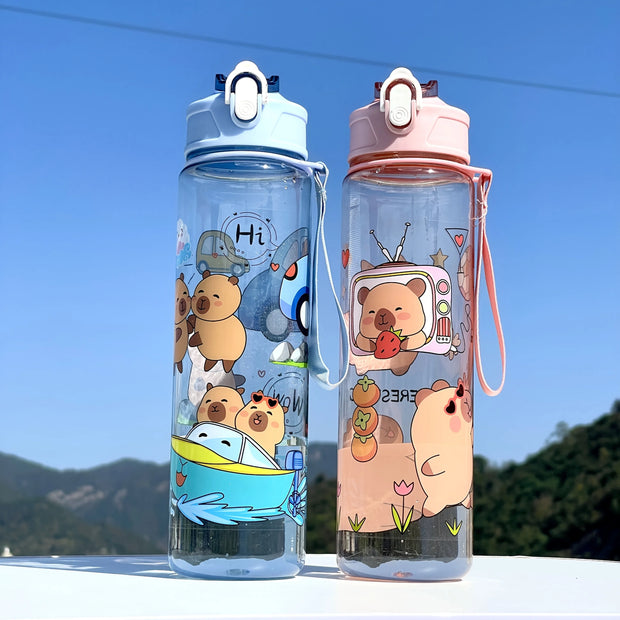 800ML Kids Water Sippy Cup Creative Cartoon Cup with Straws Leakproof Water Bottle Outdoor Portable Children's Plastic Water Cup