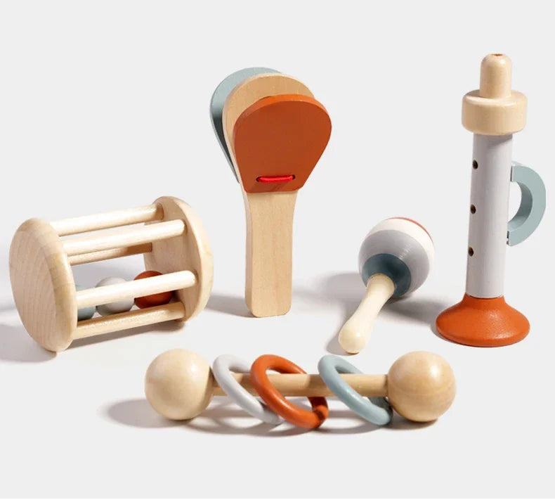 Baby Wooden Musical Instrument Toy Handheld Bell Ringing Rattle for Toddlers Sensory Development Early Childhood Education