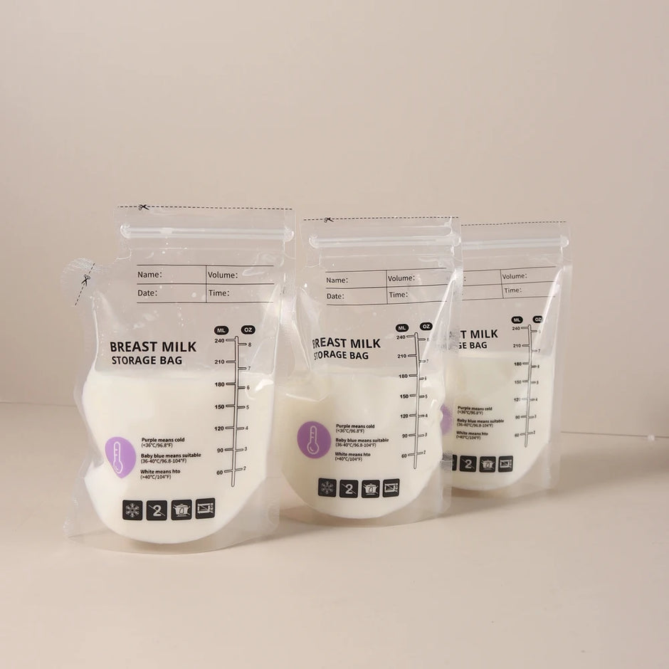 60 Pack Temperature Sensitive Breast Milk Storage Bags -Food Grade PE, Transparent with Measurement Lines,  Disposable & Leakpro