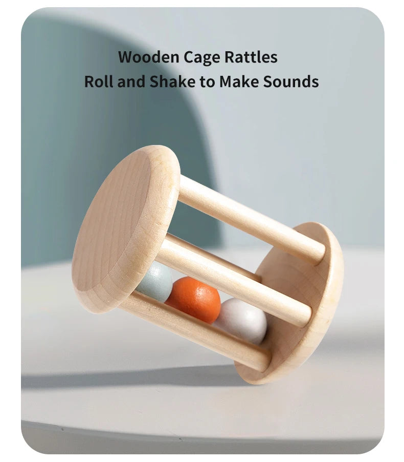 Baby Wooden Musical Instrument Toy Handheld Bell Ringing Rattle for Toddlers Sensory Development Early Childhood Education
