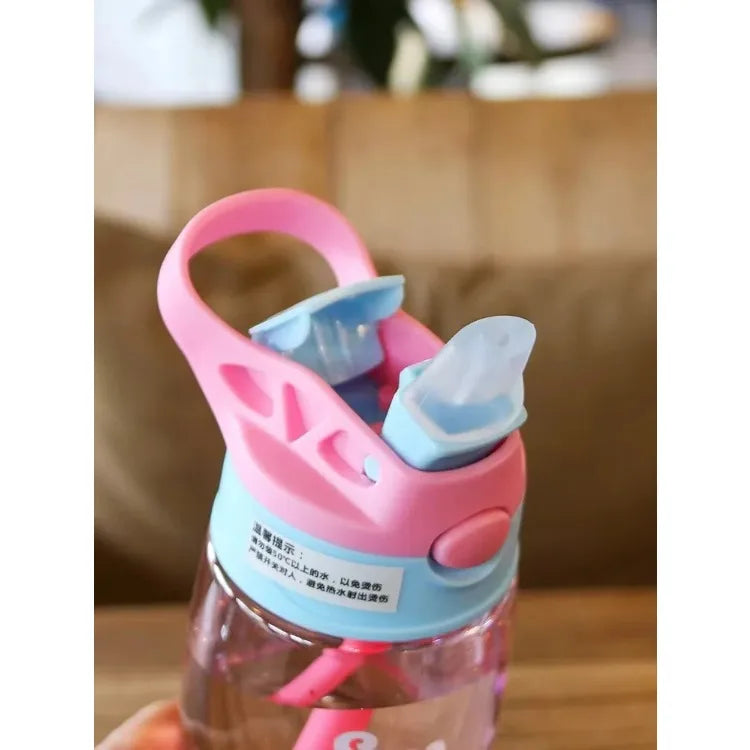 480ML Kids Handheld Portable Cartoon Pattern Water Sippy Cup Feeding Cup with Straws Leakproof Bottle For Outdoor Sports