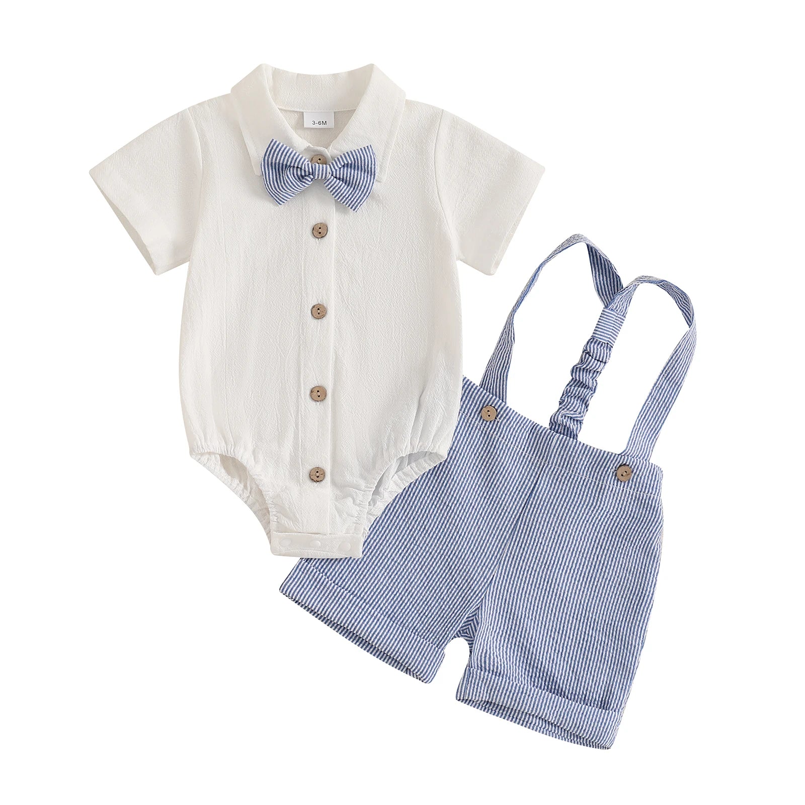 Fashion Summer Baby Boy Clothes Toddler Gentleman Outfits Short Sleeves Romper with Bow Tie Overalls Shorts Set for Formal Wear