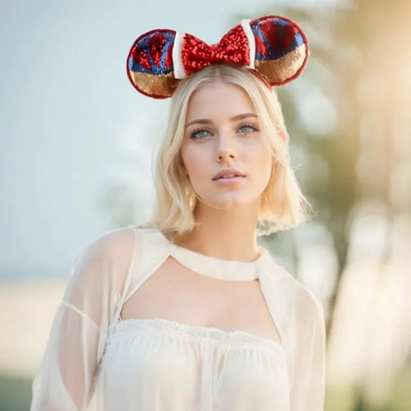 Disney Princess Headband Mickey Ear Rapunzel Snow White Sequin Bow Hair Hoop Gift Girl Accessories Halloween Gift Christmas Jack