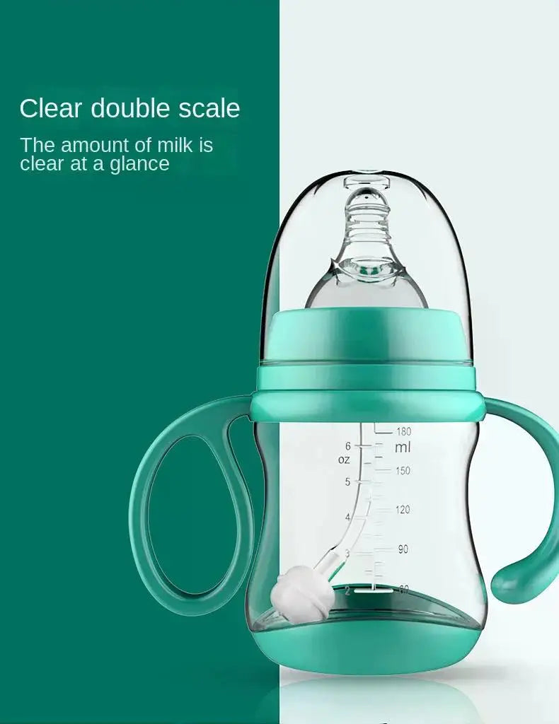 Baby Silicone Feeding Bottles Infant Drop-proof Milk Bottle with Straw Child Anti-hot Handle Drinking Bottle Baby Milk Feeding