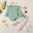 3PCS Baby Girl Clothes Set Long Sleeve Romper Top+Flowers Pant+Headband Spring&Autumn Lovely Outfit for Toddler Girl 0-18 Months
