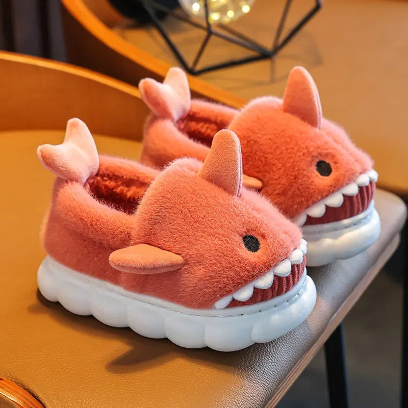 Children Cotton Slippers Baby Boy Shoes Autumn Winter Cute Cartoon Small Shark Child Slipper Home Indoor Anti-slip Platform Shoe