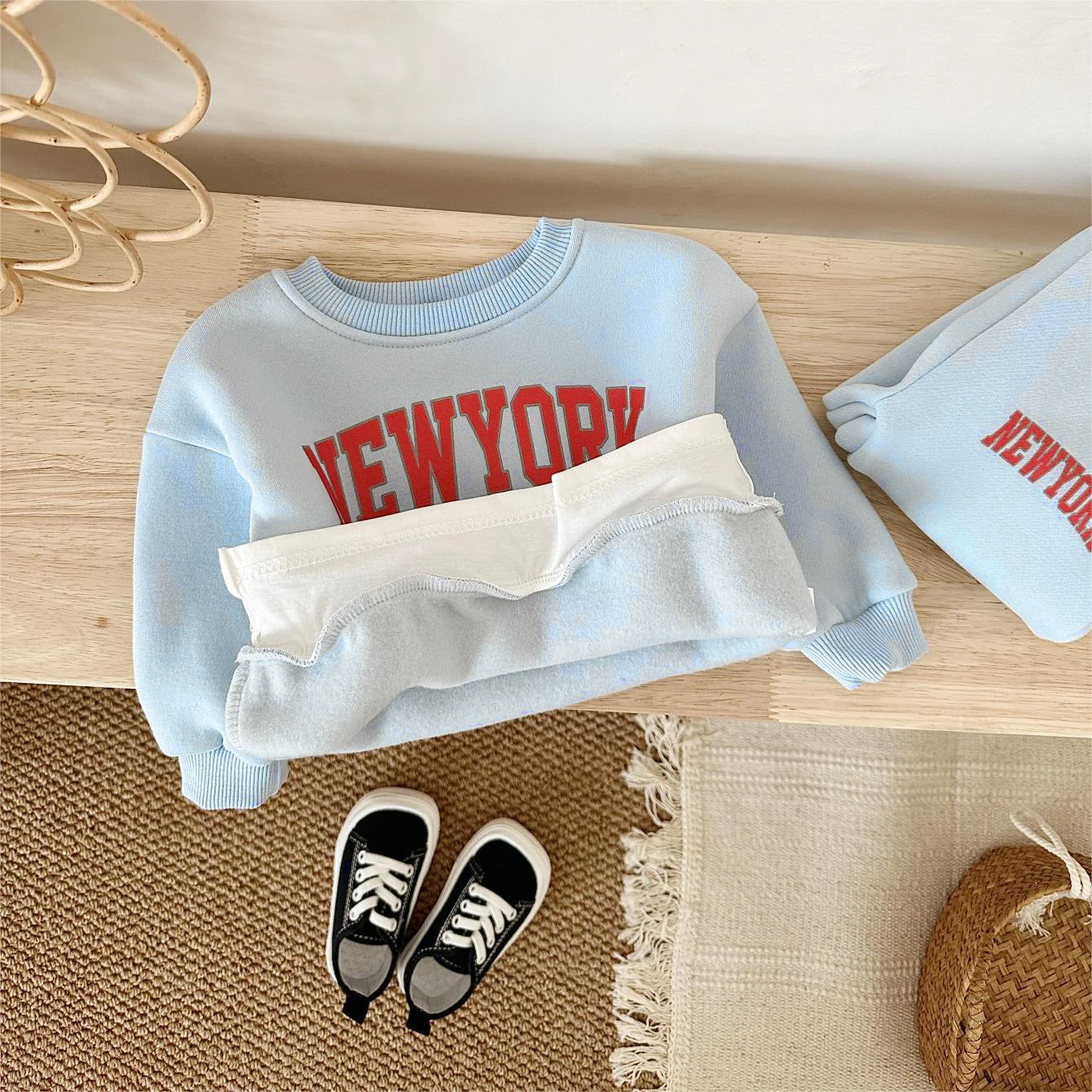 2Pcs Baby Clothing Set Boys Girls NewYork Print Sports Top Pants Suit Sweatshirt Winter Toddler Outfit Thick Newborn Clothes