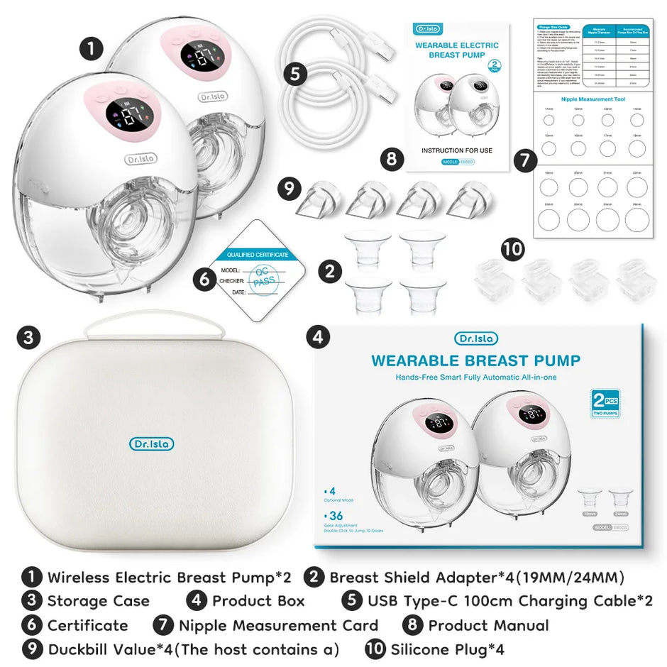 MAMIJOY 2PCS Wearable Electric Breast Pump 4 Modes＆36Suction Levels Silent Leak-Proof Hands Free Portable Breast Pumps EB50D