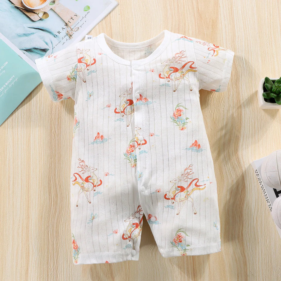 New Baby Onesies Climbing Clothes Pure Cotton Summer Newborn Boys Girls Rompers Short-Sleeved Thin Harness Infant Clothes
