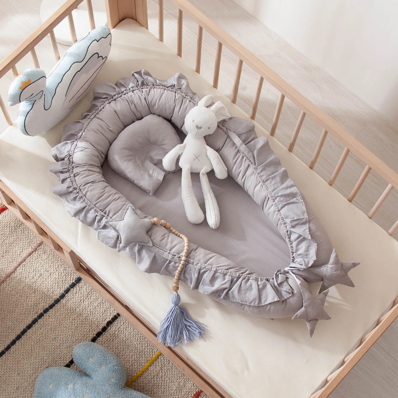 Solid Color Ruffles Baby Cribs Soft Cotton Comfortable Baby Crib Newborn Infant High Quality Baby Cribs Sleeping Care Tools New