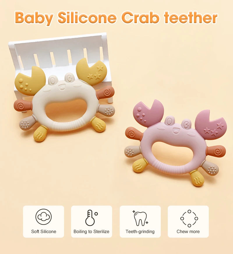 Crab-Shaped Baby Teether  Food-Grade Silicone Teething Toy  BPA-Free Chillable Infant Teether for Sore Gums 0-24 Months