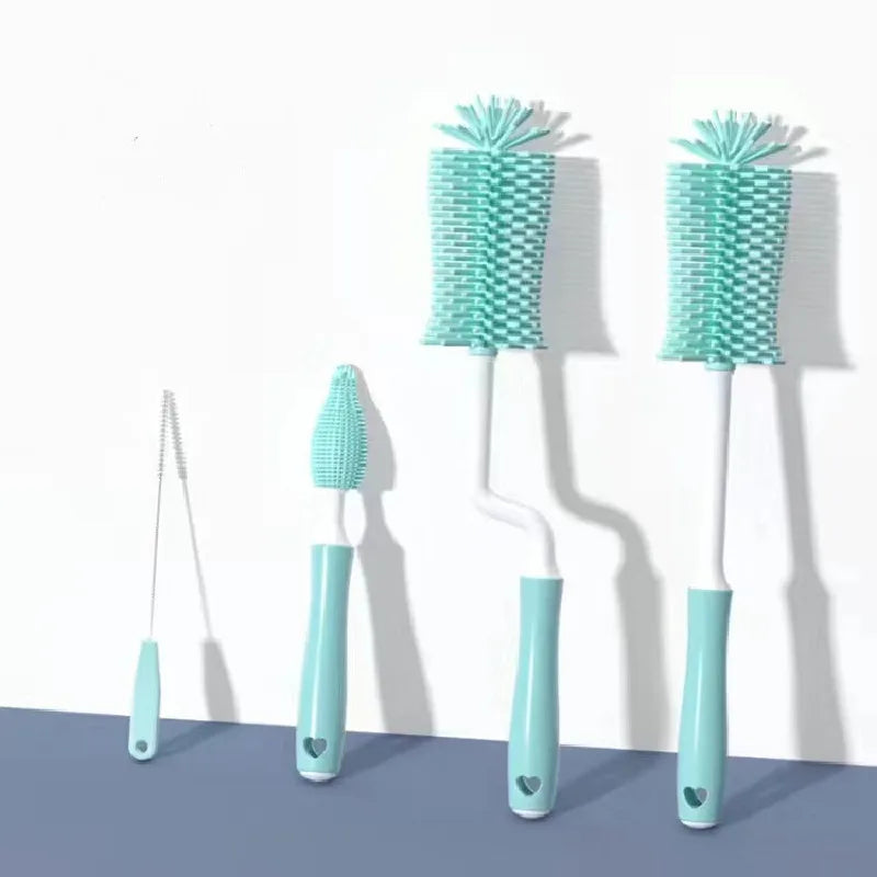 Silicone Bottle Cleaning Brush Baby Pacifier Straw Scrubber Small Brush 360 Degree Glass Cup Washing Kitchen Cleaning Tool Set