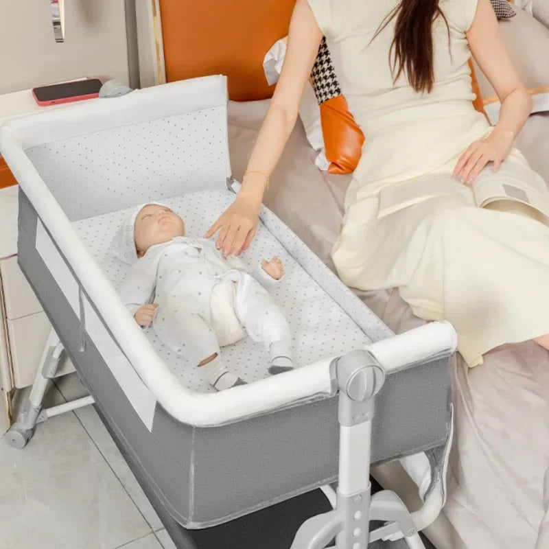 1pc Multi Functional Baby Crib with Foldable Height Adjustment Splicing Portable and Movable Bedside Swing, Cradle, Sleeping Bed
