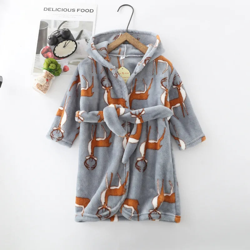 Warm Soft Children Flannel Pajamas Boy Astronaut Robe Winter Christmas Kids Bathrobe Baby Girl Homewear Child Sleepwear 2-12Year