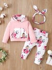0-18 Months Toddler Baby Girl 3PCS Hooded Clothes Set Flowers Print Long Sleeve Top+Pant+Bowknot Headband Fashion Autumn Outfit