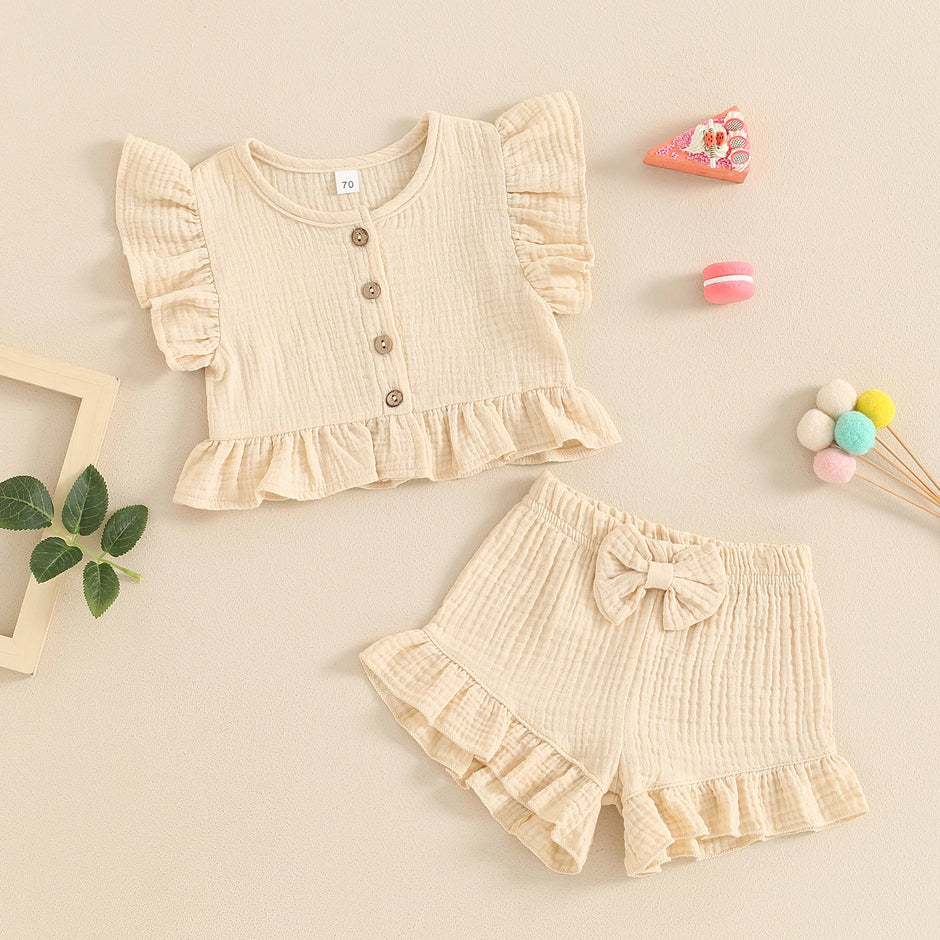 ma&baby 6M-4Y Toddler Infant Kid Baby Girl Clothes Sets Ruffle Button Tops Shorts Summer Casual Clothing Outfits