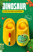 Boys Girls Winter Home Cotton Shoes Cartoon Dinosaur Embroidery Plush Slippers Back Wrap Soft Sole Non-slip Indoor Warm Shoes