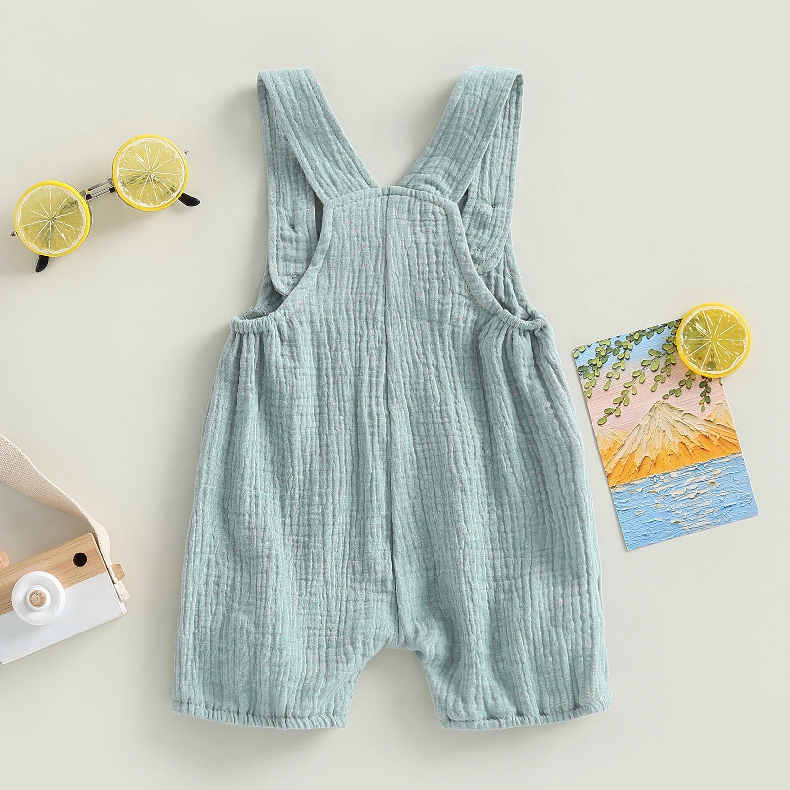 pudcoco Baby Summer Suspenders Jumpsuit Solid Color Sleeveless Romper with Pockets for Newborn Infant Boy Girls