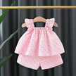 (0-3 Years Old) Girl Infant Set Summer Colorful Dot Flying Sleeve Top Short Sleeve Set For Kids Girl Girl Cute Bow Beach Two Pie