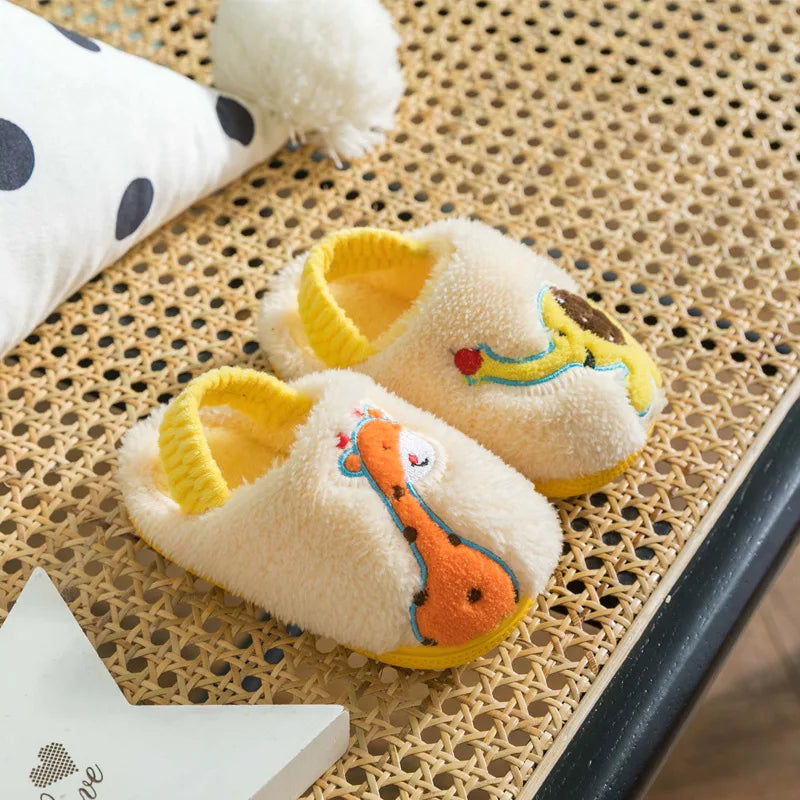 Baby cotton slippers 1-3 years old 2 men autumn/winter indoor anti slip children plush children's cotton shoes bag heel home sho