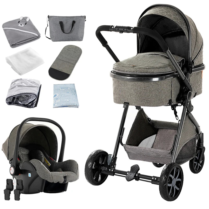 Baby Stroller 3‑in‑1 Travel System Pushchair Lightweight Pram from Birth All‑Terrain Baby Buggy Compact Fold Stroller Summer