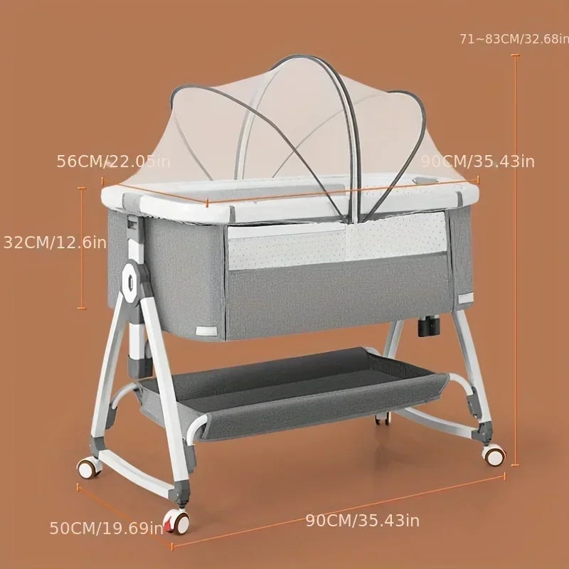 1pc Multi Functional Baby Crib with Foldable Height Adjustment Splicing Portable and Movable Bedside Swing, Cradle, Sleeping Bed